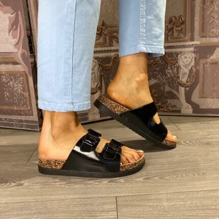 Heavenly Feet "Totnes" Black Buckled Slider