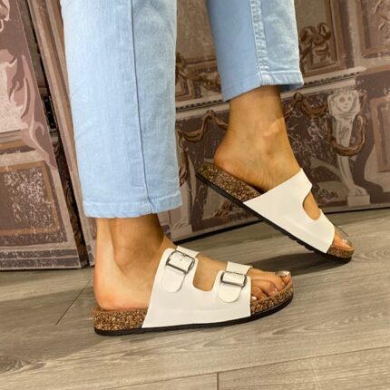 Heavenly Feet "Harmony" White Buckled Slider