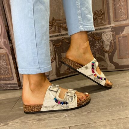 Heavenly Feet "Jess" White Sequin Beaded Slider