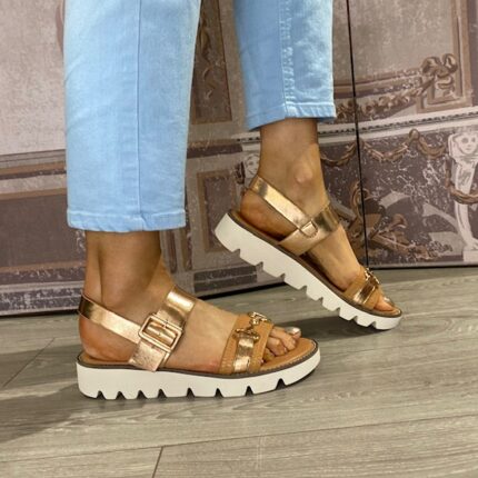 Heavenly Feet “Dolores” Rose Gold/Tan Sandal