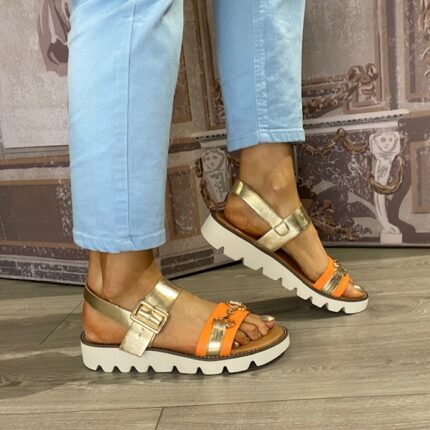 Heavenly Feet “Dolores” Orange/Gold Sandal