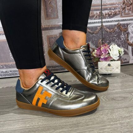 Heavenly Feet "Madison Pewter/Navy/Orange" Trainer.
