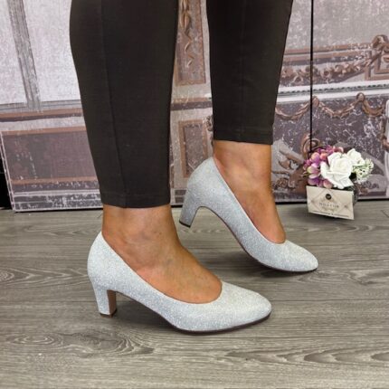 Tamaris "22418-41-9A9" Silver Glam Court Shoe.