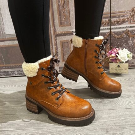 Heavenly Feet "Electra" Tan Lace Up Block Heel Boot