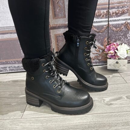 Heavenly Feet "Electra" Black Lace Up Block Heel Boot