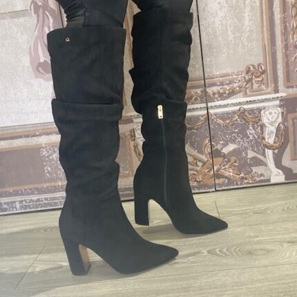 Una Healy "Famous Friends" Vinyl Black Tall Knee High Boot