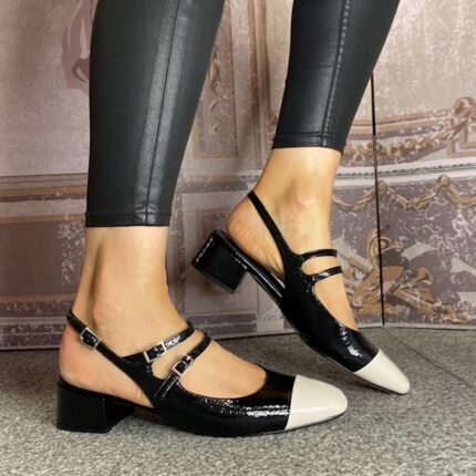 Sorento "Ballykealey" Black Crackle Slingback Shoe