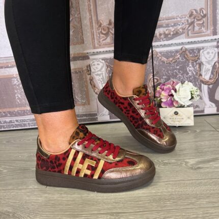 Heavenly Feet "Steffi" Bronze Burgundy Leopard Trainer