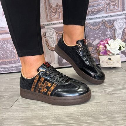 Heavenly Feet "Steffi" Black Tan Leopard Trainer
