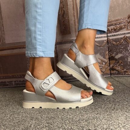 Zanni & Co "Phueng" Chrome Wedge Slingback Sandal