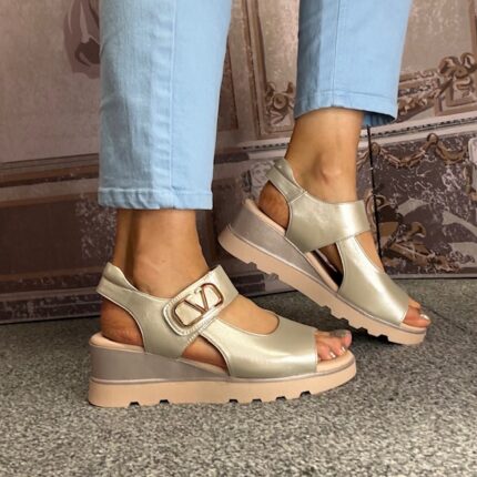 Zanni & Co "Phueng" Gold Wedge Slingback Sandal