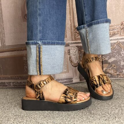 Heavenly Feet "Sonja" Black Tan Zebra Sandal