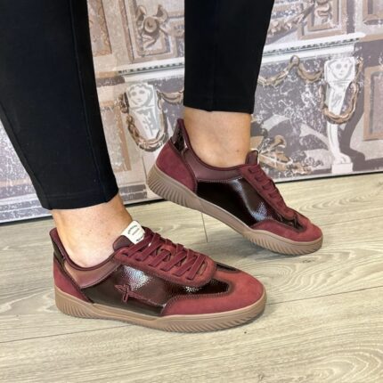 Tamaris "1-23655-47-599" Burgundy Leather Trainer