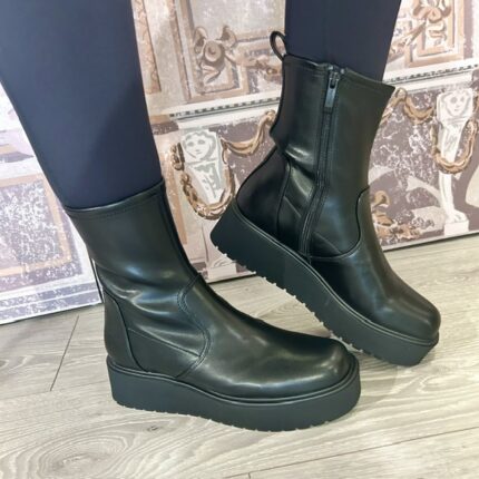 Tamaris "1-25497-47 001" Black Platform Sock Boot.