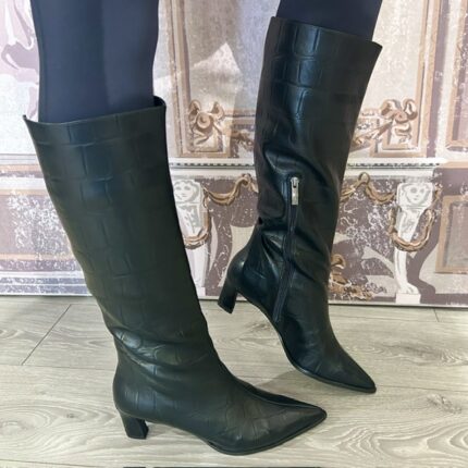 Tamaris "1-25525-47-028" Black Croco Knee High Boot